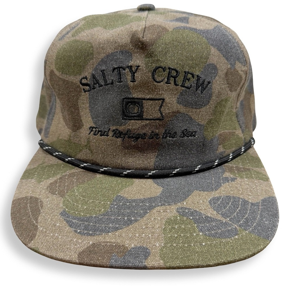 Salty Crew Mens Duck Camo Snapback Hat Find Refuge in the Sea Rope Trucker Cap